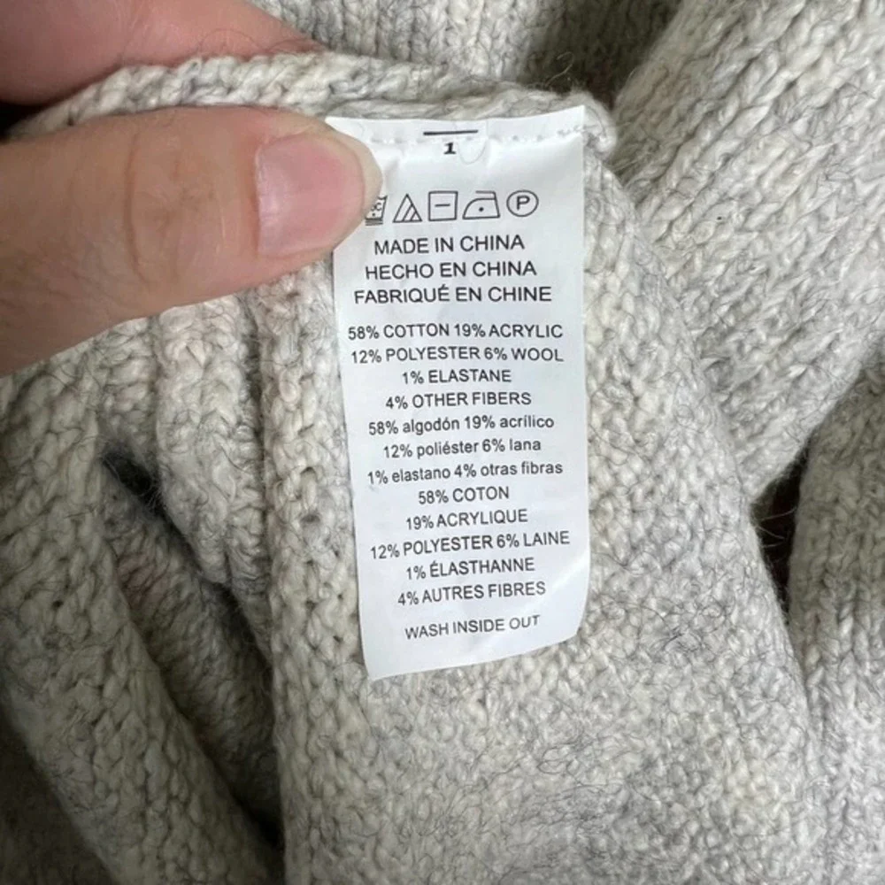 MICHAEL KORS Wool Chunky Knitted‎ Turtleneck Cream/Gray Sweater Women Pullover L